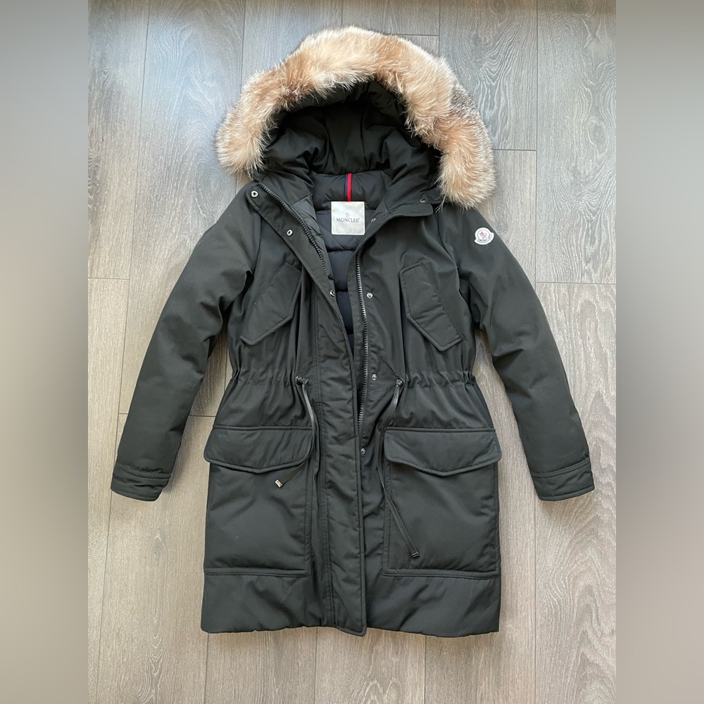 Moncker women’s Parka jacket black size 1 S Small midi fur winter down